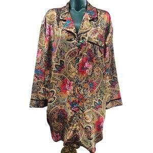 Vintage 90's BG Intimates Paisley Satin Night Gown Nightshirt Women's L 3970